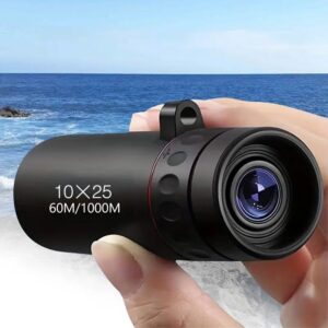 10X25 High Magnification Monocular Telescope for Adults - Durable Rubber Compact & Lightweight Design, Fixed Focus, Ergonomic Grip - Ideal for Hiking, Camping, Birdwatching, Hunting, Fishing (Black), Camping Essentials, Birdwatching Accessory, Portable Optics, Easy Storage Case