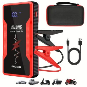 Portable Car Battery Starter, 12V Emergency Car Jump Starter, Car Battery Charger- Suitable for 1.59 Gallon Gasoline Or 101.44 Ounce Diesel Engines - Power Bank And Smart Patch Cord - with LED Display - LED Flashlight Light, Perfect Gift for Travel