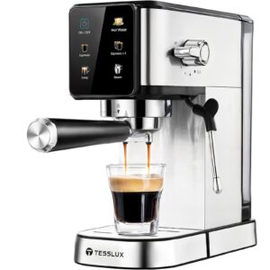 Tesslux Espresso Machine 20 Bar, Dual Boiler Coffee Maker With Touch Control, Compact Espresso Maker For Home, Milk Frother Wand For Cappuccino & Latte, Coffee Bar Accessories, Coffee Mug