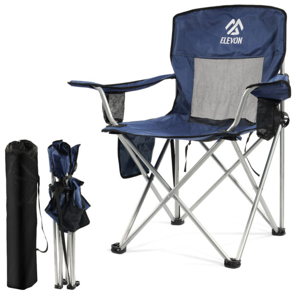 FITVIDS Oversized Camping Chair with Sun Canopy,Heavy Duty Folding Outdoor Chair with Armrests, Cup Holders and Carry Bag,Portable Lounge Chair for Camping, Beach, Fishing, Picnics and Sports Events
