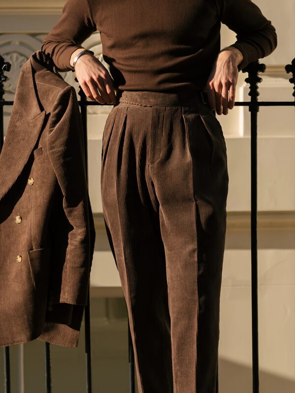 Men'S High-Waist Straight-Leg Corduroy Pants - Elegant Italian Style, Button Detail, Solid Color, Regular Fit, Perfect for Business Or Casual Wear, Fall/Winter Collection, Business Casual Pants | Elegant Straight Leg Pants | Corduroy Fabric