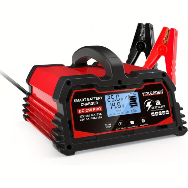 fa86f358-8c14-4321-b841-7262914479b6.jpg YINLEADER 25A Heavy-Duty Smart Battery Charger - Fast Charging, LCD Display, Auto Maintenance Mode, Over/Under Voltage/Current/Temp Protection, Compatible with 12V/24V Lead Acid & LiFePO4 Batteries for Cars, Trucks, Motorcycles, Boats, Lawn Mowers, RVs - with North American Plug (100-240V Input), Rechargeable Batteries, Automotive Maintenance, Robust Construction, Advanced Safety Features, Compact Design, Highquality Build, Car Owners
