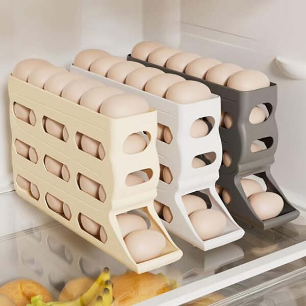 30 Eggs Refrigerator Holder - Automatic Rolling Refrigerator Egg Organiser, Space Saving Egg Dispenser Holder, 4 Tier Refrigerator Egg Holder, Large Capacity Egg Organiser for Refrigerator (White) Easter Gift