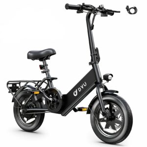 DYU 2025 Folding Electric Bike for Adults Teens, 350W 36V/7.5AH, Pedal-Assist, Commuter Cruiser City E Bike, Dual Disc Brakes with Fender&Rear Rack, Built-in Battery Max Speed 15.5MPH