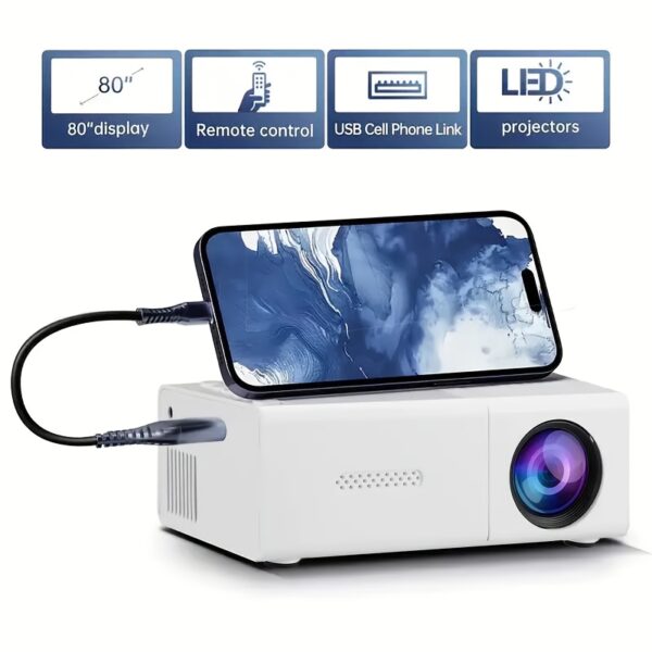 Portable Mini Projector - Compatible with IOS, Android, Windows, Etc. - with Remote Control, Suitable for Smartphones, PS4 And USB Devices, Mini Projector for Phone