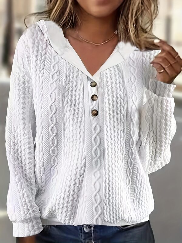 fbc203c09fccb701435486f55248aa58.jpg Plus Size Casual Sweatshirt, Women's Plus Solid Jacquard Long Sleeve Henley Hooded Sweatshirt