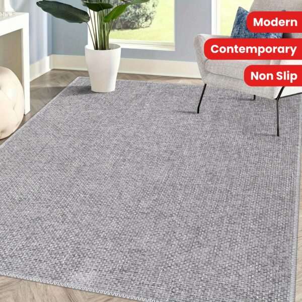1 pc, Indoor Modern Living Room Area Rug Washable Bedroom Rugs Solid Rugs Contemporary Non Slip Throw Carpet for Dining Room Large Floorcover Mat for Home Decor Long Runner Rug for Laundry Bathroom Kitchen, Light Grey