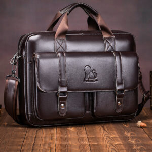 Men's Genuine Leather Business Briefcase - 15" Laptop Messenger Bag with Multiple Compartments, Adjustable Shoulder Strap & Contrast Stitching in Brown, Perfect for Travel and Professional Use, Laptop Bag