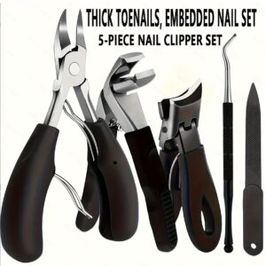 fd93cc9f-e1d8-40f5-9bc6-f9fb09c5f73f.jpg Toenail Clipper Set, Professional Toenail Care Kit 5pcs In 1 Set, Curved Edge Nail Clippers for Thick Nails, Heavy-Duty Fingernail Trimmer, Stainless Steel Nail File, Black, Nail Tech, Nail Salon Supplies, Soft Gel Nail Kit, Nail Supplies Kit, Nails for Women