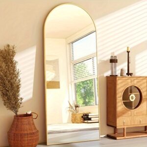 Arched/Rect Full Length Mirror, Full Body Mirror With Stand, Hanging Or Leaning For Wall, Aluminum Alloy Thin Frame Floor Standing For Hotels And Bathrooms