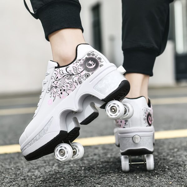JZWLW Roller Skate Shoes for Men & Women - 2-in-1 Deformation Roller Shoes with 4 Retractable Wheels - Breathable Sneakers for Outdoor Sports & Skating - Suitable for Adults - Unique Gift for Family/Lover/Friends
