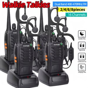 Baofeng Walkie Talkie 2/4/6/8-Pack Portable Handheld Two-Way Radios with 16 Channels, Long-Range UHF Communication, USB Rechargeable, Compact Design for Hunting, Camping, Hiking & Outdoor Adventures, Hiking Essentials, Sleek Radio Design, Durable Radio Build
