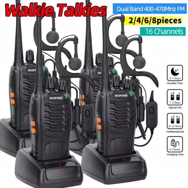 fe5e41b3-ea4c-476d-9a6a-8105e4b97718.jpg Baofeng Walkie Talkie 2/4/6/8-Pack Portable Handheld Two-Way Radios with 16 Channels, Long-Range UHF Communication, USB Rechargeable, Compact Design for Hunting, Camping, Hiking & Outdoor Adventures, Hiking Essentials, Sleek Radio Design, Durable Radio Build