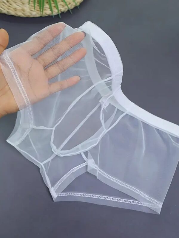 1pc Men's Transparent Mesh Underwear - Sheer Clear Boxer Briefs with Slim-Fit & Breathable Design, Comfortable Athletic Gym Swim Trunks for Fitness & Casual Attire, Hand Washable (Sizes Run Large - Size Up Recommended) - Ideal for Men's Sexy Lingerie Collection, Fashionable & Comfortable with Fan-Shaped Cut for Enhanced Comfort, Suitable for Sports & Casual Wear, Solid Color Design, Lingerie for Men, Panties for Men