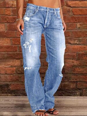 1 Pair Women's Distressed Flared Jeans with Slight Stretch - Fashionable Vintage Casual Streetwear - US Sizes XS-XXL, Relaxed Fit, Weekend Outfit, Wide Leg, Retro Fashion, Highquality Stitching, Comfortable Fit, Low Rise Pants, Fashion Women, Adults