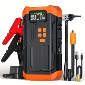 ff1b4a9f-4580-40f9-ba59-4bfcd2e22d8c.jpg 6000A Jump Starter with Air Compressor, 5in 1 Function Jump Box 150PSI Jump Starter Battery Pack with Digital Tire Inflator, Car Battery Charger Portable for 2.38gal Gas And 2.11gal Diesel Fast Charging USB Output, LED Lighting, Car Accessories Tools