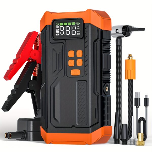 6000A Jump Starter with Air Compressor, 5in 1 Function Jump Box 150PSI Jump Starter Battery Pack with Digital Tire Inflator, Car Battery Charger Portable for 2.38gal Gas And 2.11gal Diesel Fast Charging USB Output, LED Lighting, Car Accessories Tools