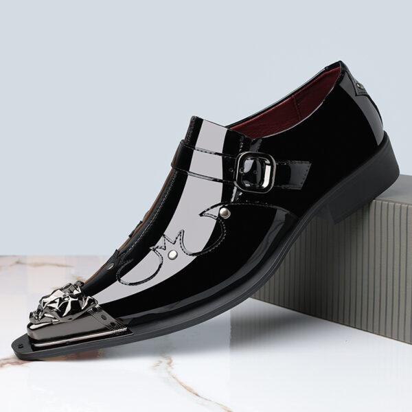 QRLQRL Men'S Glossy Black Loafers - Slip-On Business Formal & Casual Shoes with Metallic Accent, Pointed Toe, Synthetic Cover Upper & Non-Slip Rubber Sole - for Office, Meetings, Events - Easy-Clean Professional Footwear, Office Wear, Sleek Design, Durable Construction, Corporate Attire, Playful Design, Stylish Durable Comfortable Male Top Quality Versatile PU Soft Business Casual Smart Casual Comfort Fit Wear Interior Simple Eyes Color DOT Perfect Gift Wrong Focus Ca To Tips, Pointed