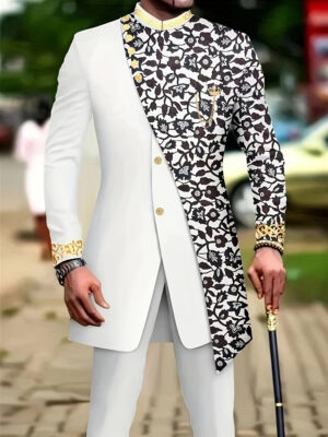 Men'S Casual Long-sleeved Two-piece Suit, Mid-length Top And Trousers