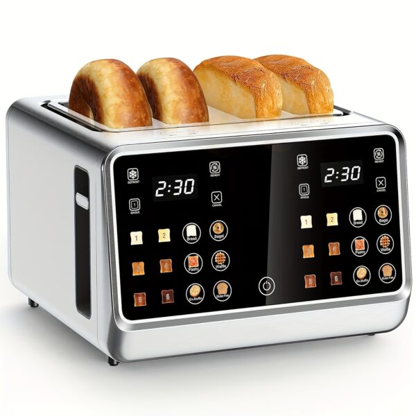 Toaster 4 Slice, Digital Smart Toaster with TouchScreen, Dual Control Panel, Single Slot Toasting, Timer, Reheat & Defrost for Bagels, Bread, Waffles, Stainless Steel Kitchen Essentials