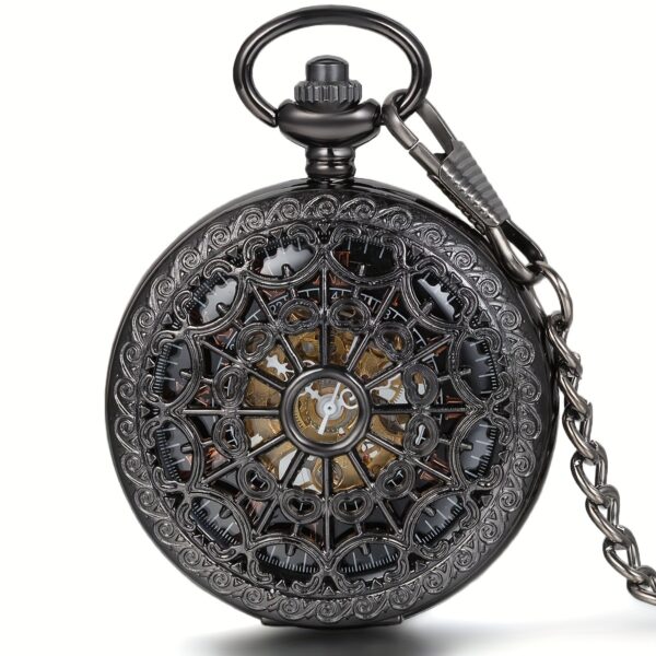 Jewelrywe Gothic Mechanical Pocket Watch - Hand-Winding Skeleton Pocket Watch with Chain, Black Spider Web & Roman Numerals, Vintage Steampunk Case for Women's Timepiece, Pocket Watches For Men, Vintage Pocket Watch, Pocket Watch Vintage, Vintage Watch, Pocket Watch For Men, Pocket Watch For Women, Pocket Watches For Women, Gothic Pocket Watch, Necklace Watch, Pocket Watch Gothic, Vintage Pocket Watches, Watch Necklace For Women, Gothic Watch, Pocket Clock, Vintage Pocket