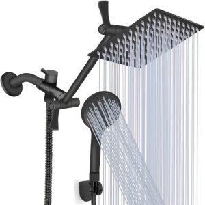 Shower System, Shower Head with Hand, 8 Inch High Pressure Rain Shower Head with Adjustable Extension Arm And 5 Settings Handheld Shower Head Combo, Water with Long Hose, Matte Black, Chrome, Bathroom Decor And Accessories