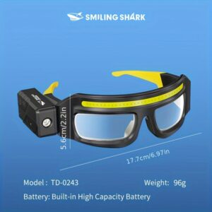 1pc SMILING SHARK COB Headlamp with Headband - 5 Modes, Type-C Rechargeable, Motion Sensor, Adjustable Angle, Portable Button, Durable ABS Material, Ideal for Camping & Fishing, Outdoor Adventures, Camping Gear | Adjustable Headlamp | Durable Headlamp, Camping Accessories, Rechargeable Headlamp, Smiling Shark Light, Headlight, Camping