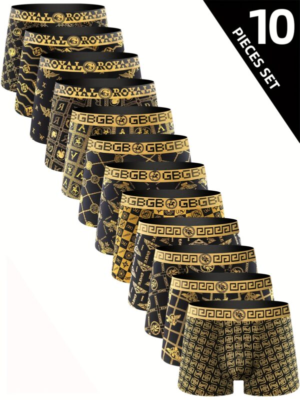 ffdf4099-8d75-4c3a-ae22-5182f9b7452e.jpg 10pcs Men'S High Stretch Breathable Boxer Briefs, Polyester Spandex Shortie Panty with Print Pattern for Casual Wear