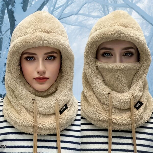 Winter Plush Anti-Cold Face Mask Hat- Elastic Drawstring Closure, Lightweight Warm Cycling Ski Outdoor Sports Pullover, Solid Color Hoo, Available in 4 Colors, Suitable for Occasions Like Mother's Day, Independence Day, Father's Day, Music Festivals