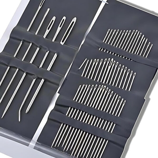 55pcs Stainless Steel Hand Sewing Needles Set - Big Eye Embroidery & Needlework Kit with Assorted Sizes, Uncharged, White Packaging
