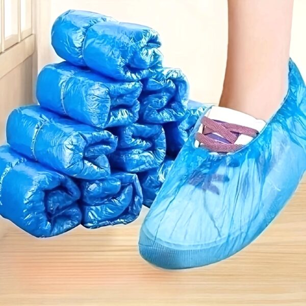 50pcs Disposable Shoe Covers - Blue & White, Durable Plastic, Protective Footwear Protectors for Travel, Restaurants, and Public Restrooms, Shoe Protector, Restroom Essentials, Simple Design, Easy Storage