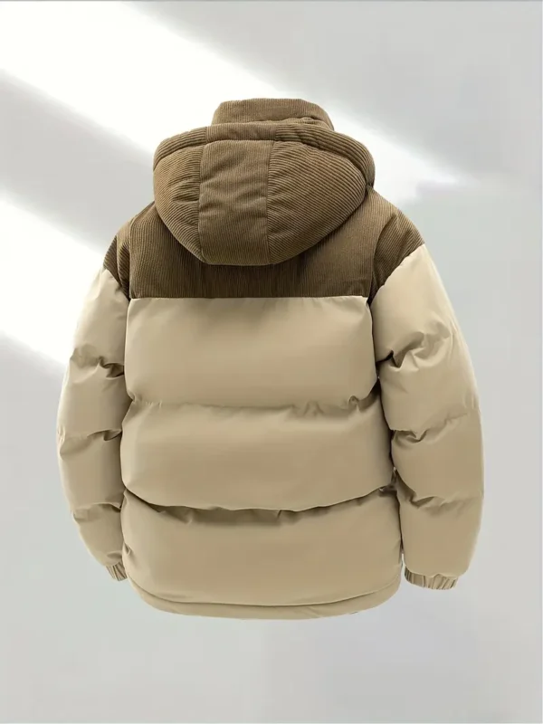 Men'S Heavyweight Winter Jacket - & Brown Color Block Hooded Coat with Full-Zip Closure, Collar & Chest Pockets - Casual Outdoor Warm Coat for Fall/Spring, Loose Fit Long Sleeve Outerwear, Non-Stretch Fabric for Cold Weather, Winter Coats, Thick