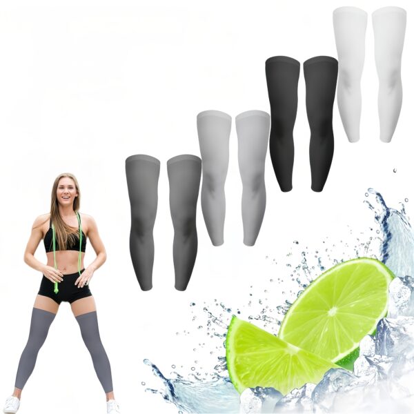 9e8a8ff2-b401-48e3-8e52-3c35ac88db2f.jpg 3 Pairs Full Leg Compression Sleeves - 95% Compression Elastic Breathable Fabric, Long Knee-Length for Basketball Running Cycling Football, Spring/Summer Training & Games, Unisex Men Women (Black/White), Sports Accessories, Performance Wear, Stretchy Material, Sports Legwear, Fitness Enthusiasts