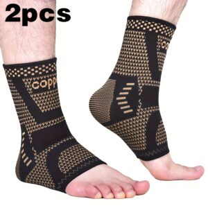 2pcs Copper Sports Ankle Brace Socks for Men & Women - Copper Infused Foot Support Ankle Compression Sleeves for Sports, Running, Workout, Breathable Fabric Ankle Wraps