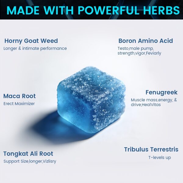 Men'S Vigor Long Gummies, Male Performance - Blue Chew, Fast Acting Supplement For Men+Drive, Erect Maximizer Supplement, Max Size, With Horny Goat Weed, Maca, Rock Hard, Blueberry Flavor-60 Gummies