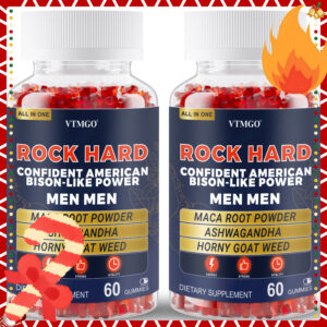 2 Bottles ROCK HARD Gummies for Men - Supplement with L-Citric Acid, Ashwagandha, Male Goat Grass & Radish Seed - for Bigger, Thicker & Erection Enhancement - Dietary Gummy Vitamins Suitable for Men'